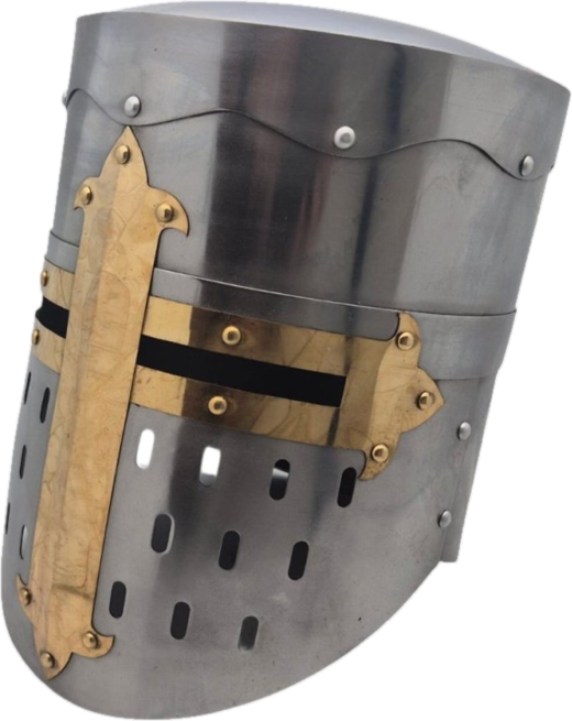 Medieval helm with brass cross