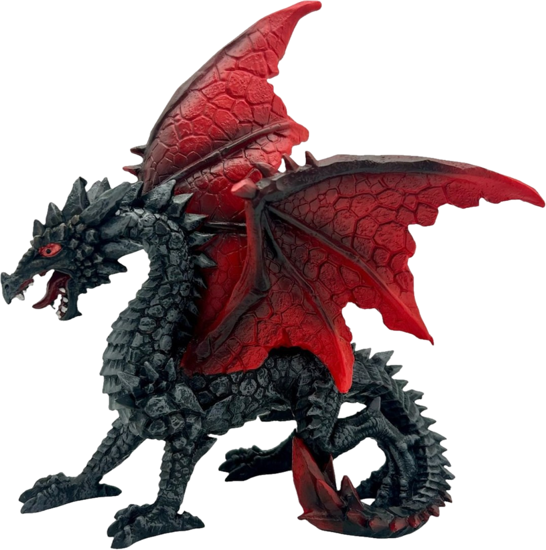 Grey and red guardian dragon, resin figurine