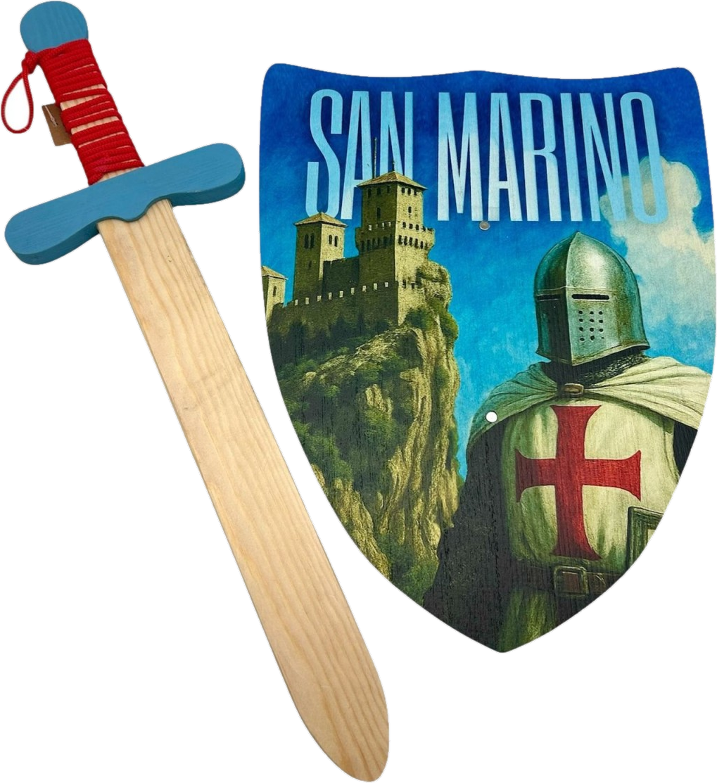 Wooden shield and sword with San Marino motif