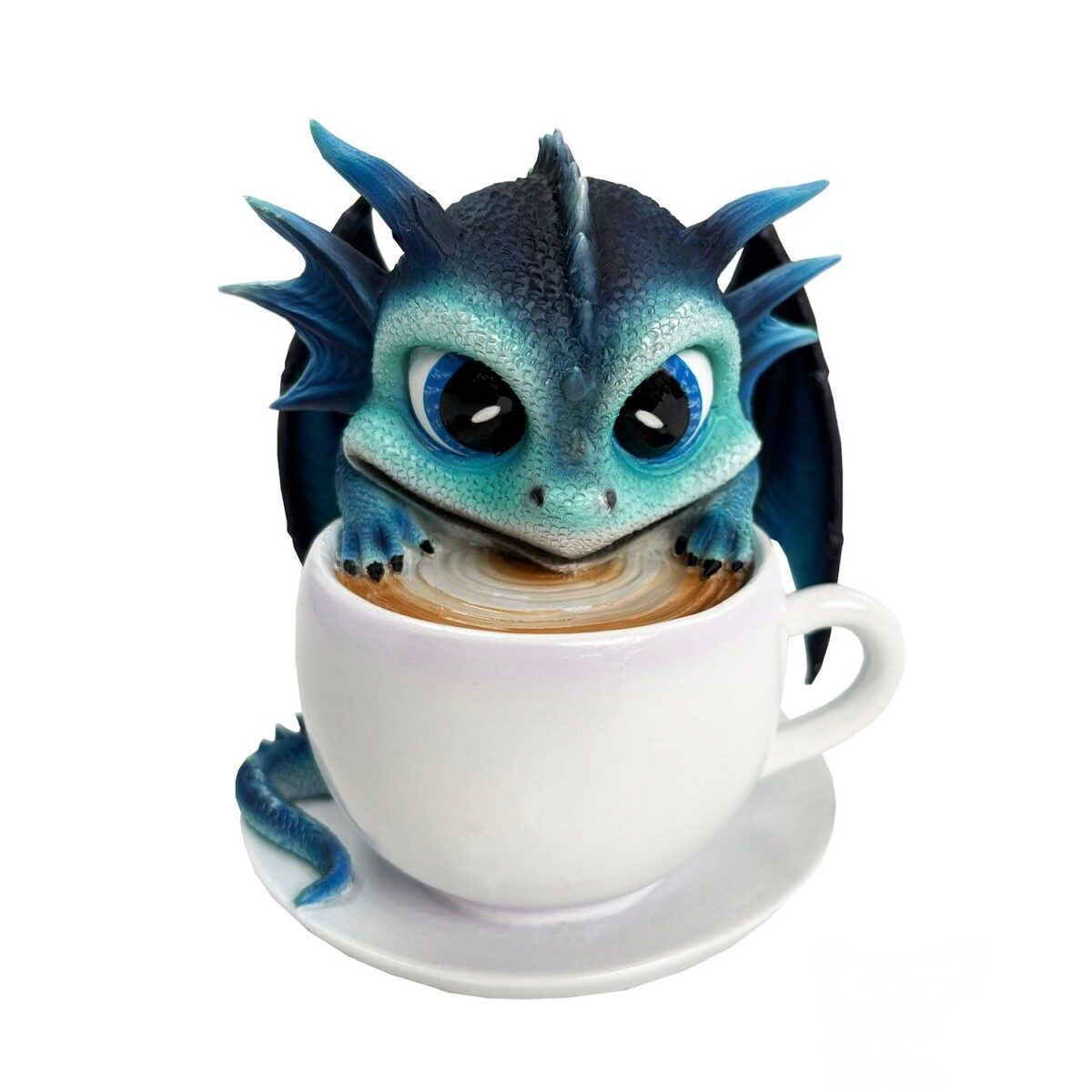 Small dragon in a coffee cup, resin figurine