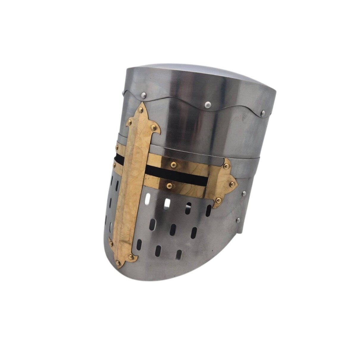 Medieval helm with brass cross
