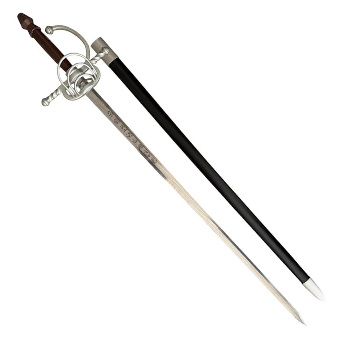 Rapier with basket guard and scabbard