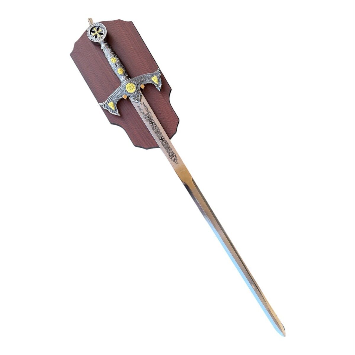 Templar sword on wooden wall mount