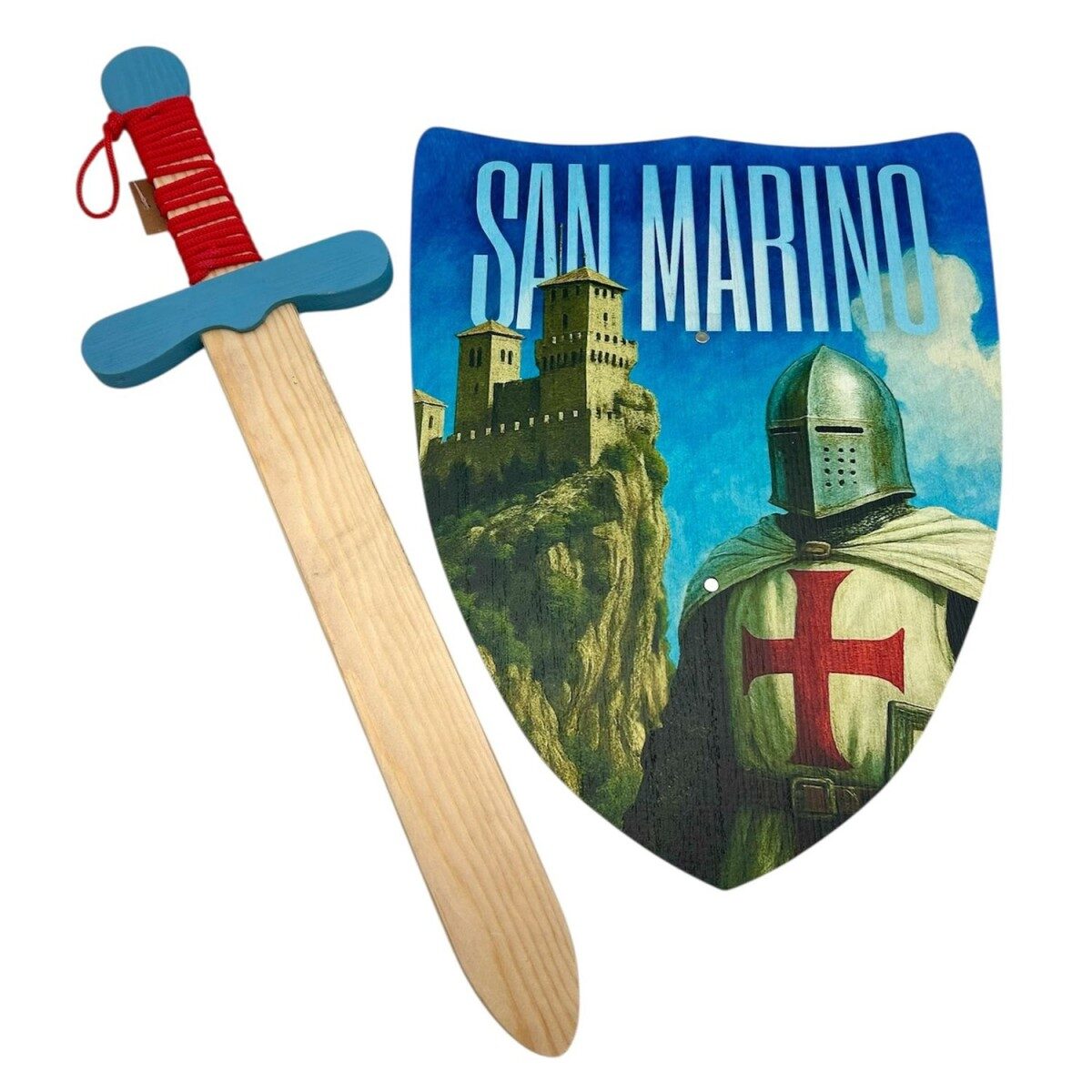 Wooden shield and sword with San Marino motif